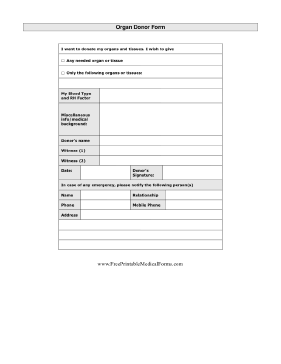 Organ Donor Form Medical Form