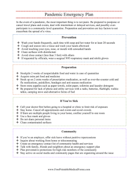 Pandemic Emergency Plan Medical Form