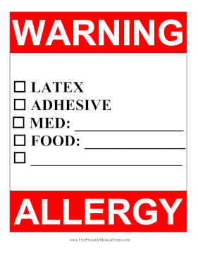 Patient Allergy Warning Hospital Door Sign Medical Form