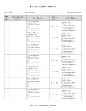 Patient Mobility Record Medical Form