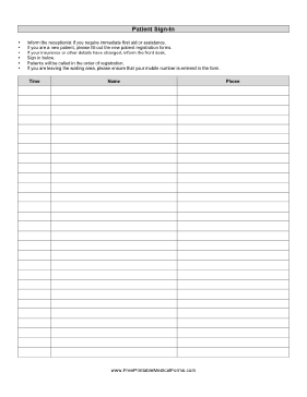 Patient Sign In Form Detailed Medical Form