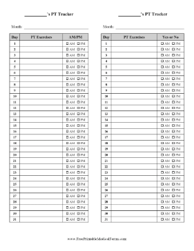 Physical Therapy Monthly Tracker Medical Form