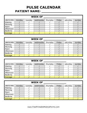 Pulse Calendar Medical Form