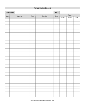 Rehabilitation Record Medical Form