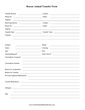 Rescue Animal Transfer Form Medical Form