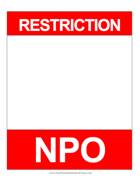 Restriction NPO Hospital Door Sign Medical Form