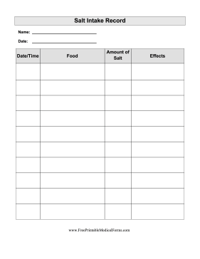 Salt Intake Record Medical Form