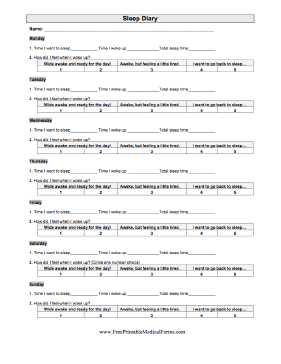 Sleep Diary - Child Medical Form