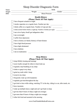 Sleep Disorder Diagnostic Form Medical Form