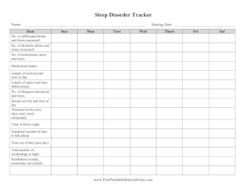 Sleep Disorder Tracker Medical Form