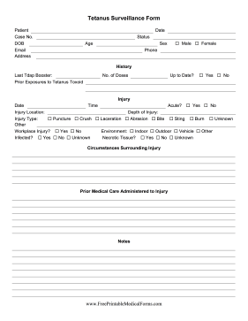 Tetanus Surveillance Form Medical Form