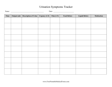 Urination Symptoms Tracker Medical Form