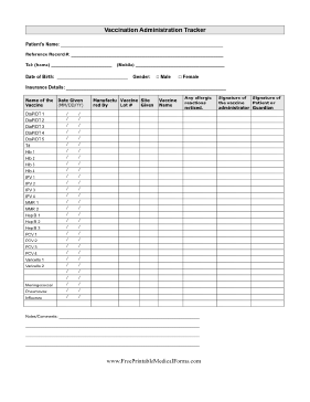 Printable Vaccination Administration Tracker