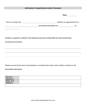 Verification Of Appointment And Treatment Medical Form