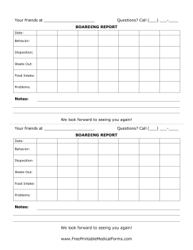 Veterinary Boarding Behavior Sheets Medical Form