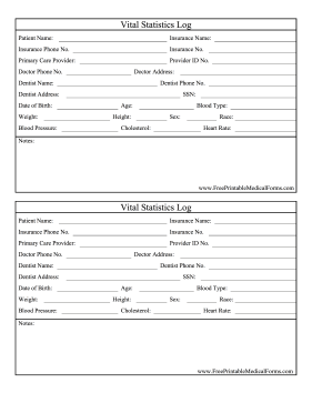 Vital Statistics Log Medical Form