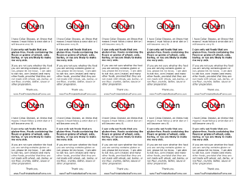 Wallet-sized Celiac Disease Information Card Medical Form