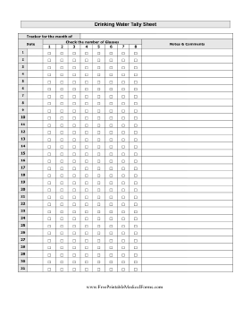 Water Drinking Checklist Medical Form