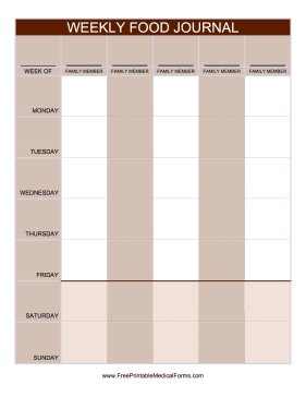 Weekly Family Food Journal Medical Form