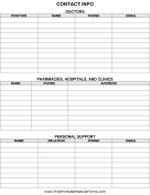 Cancer Planner Contact Info Sheet