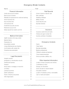 Emergency Binder Contents List