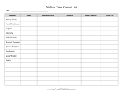 Medical Team Contact List