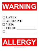 Patient Allergy Warning Hospital Door Sign medical form